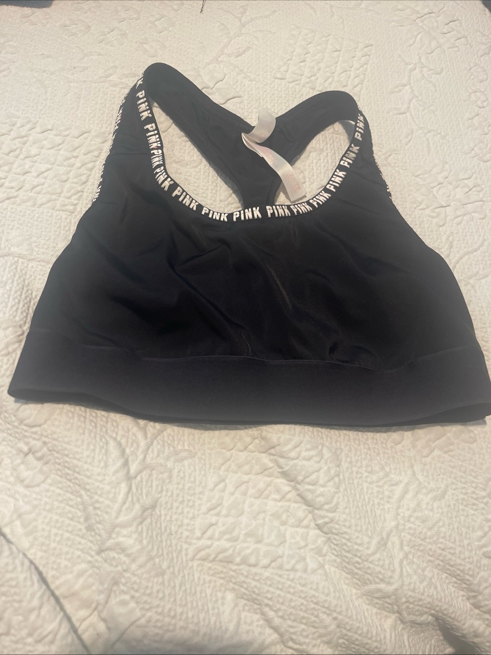 PINK Victoria's Secret Black Racerback Sports Bra with Logo Trim XS